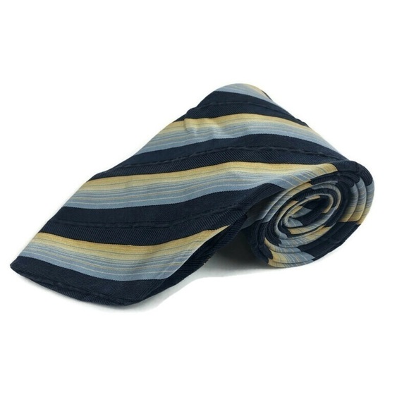 Robert Villini Mens Tie, Black Gold Stripped Silk - Picture 1 of 6